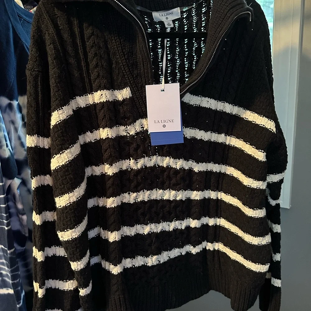 La Ligne for target black stripe quarter zip sweater NWT